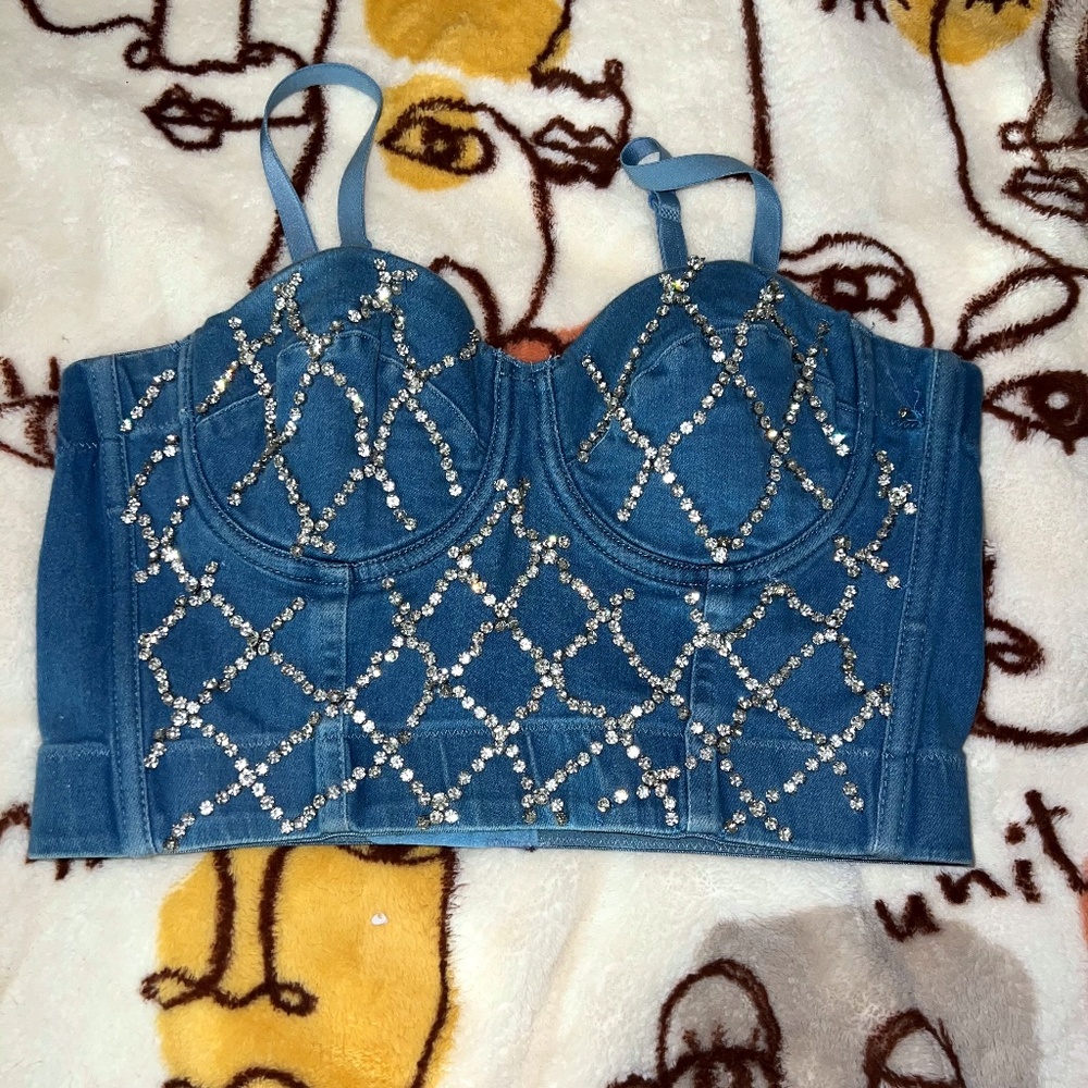COPY - Rhinestone denim top